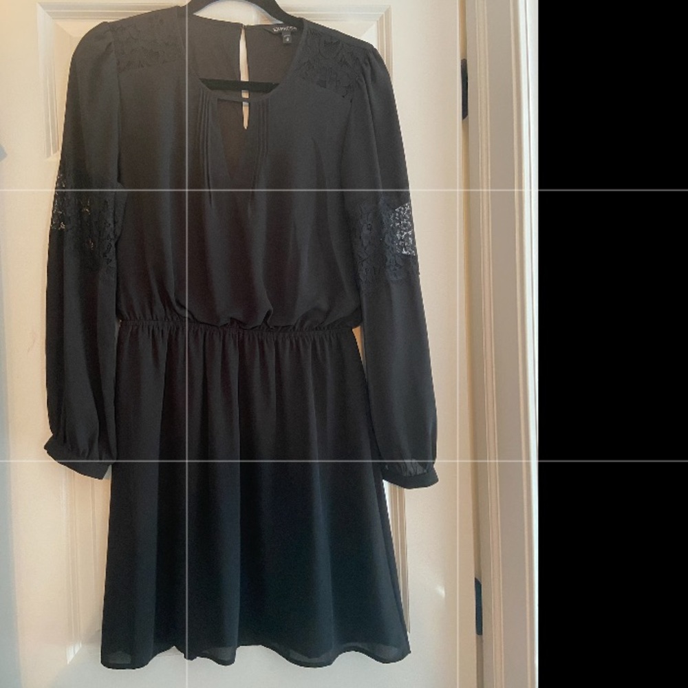Long Sleeve Black Woven Little Black Dress